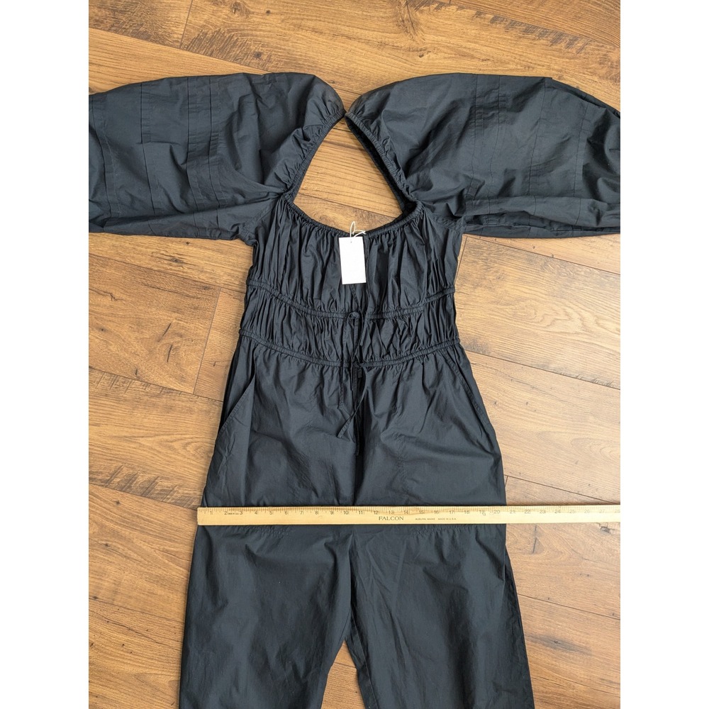 Ulla Johnson Amalie Jumpsuit Black Square Neck Puff Sleeve Tie Waist 8 READ - Picture 16 of 16